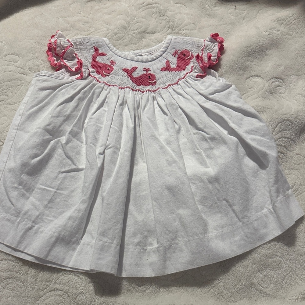 Smocked Auctions Pink Whale Smocked Top Sz 24m